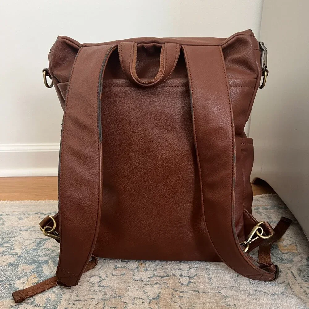 Azaria Brown Leather Baby Diaper Bag Backpack